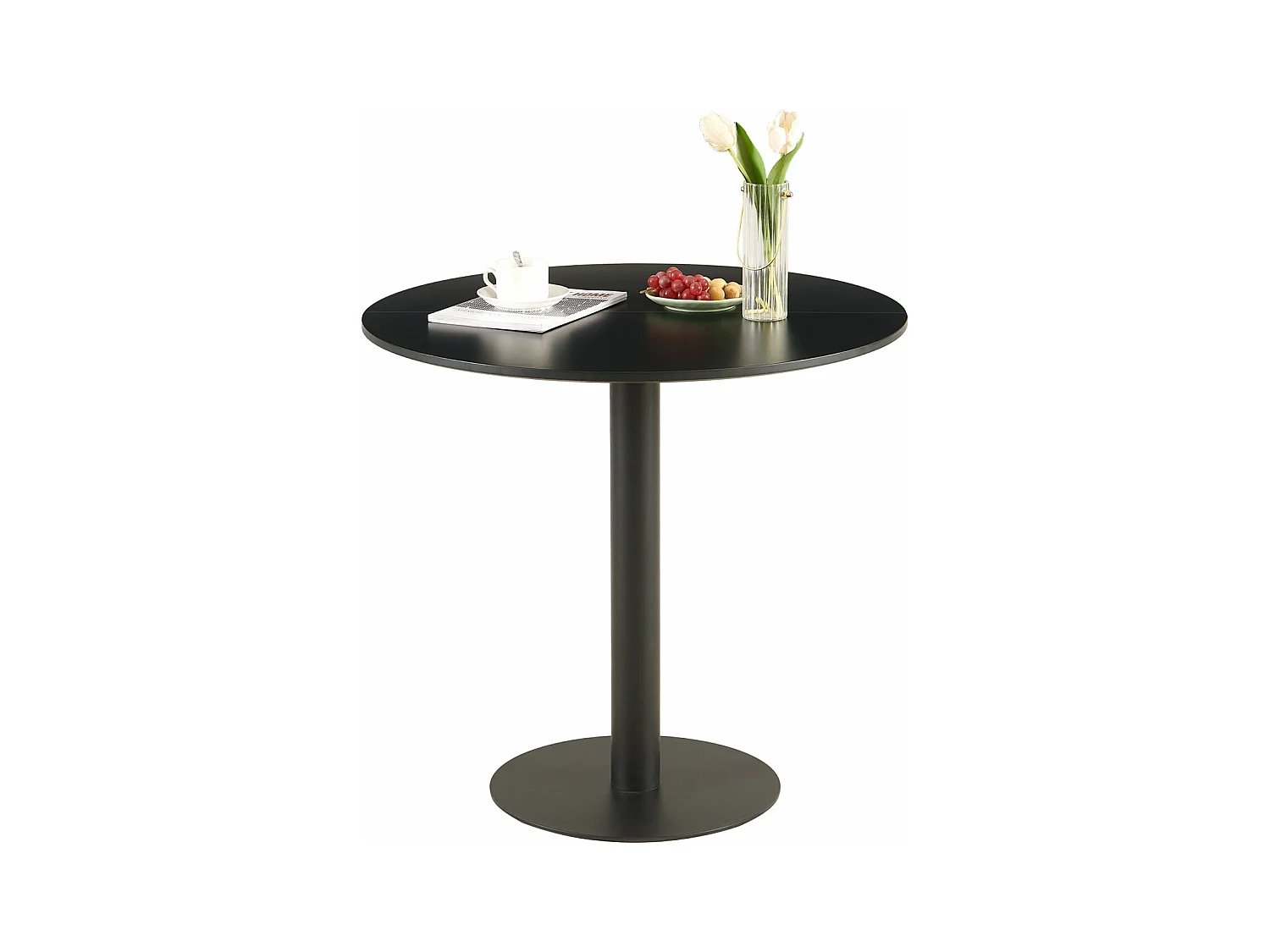 Table à Manger Ronde Mid Century Moderne, Table Basse Minimaliste Noir, Pour Salle à Manger, Salon, Chambre, Bureau, Café