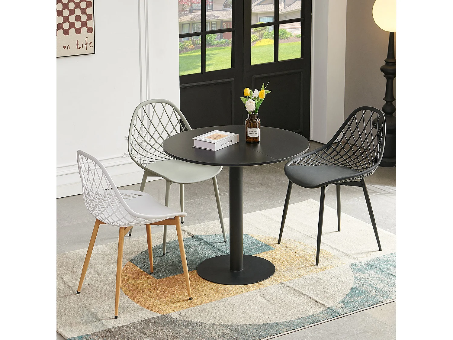 Table à Manger Ronde Mid Century Moderne, Table Basse Minimaliste Noir, Pour Salle à Manger, Salon, Chambre, Bureau, Café