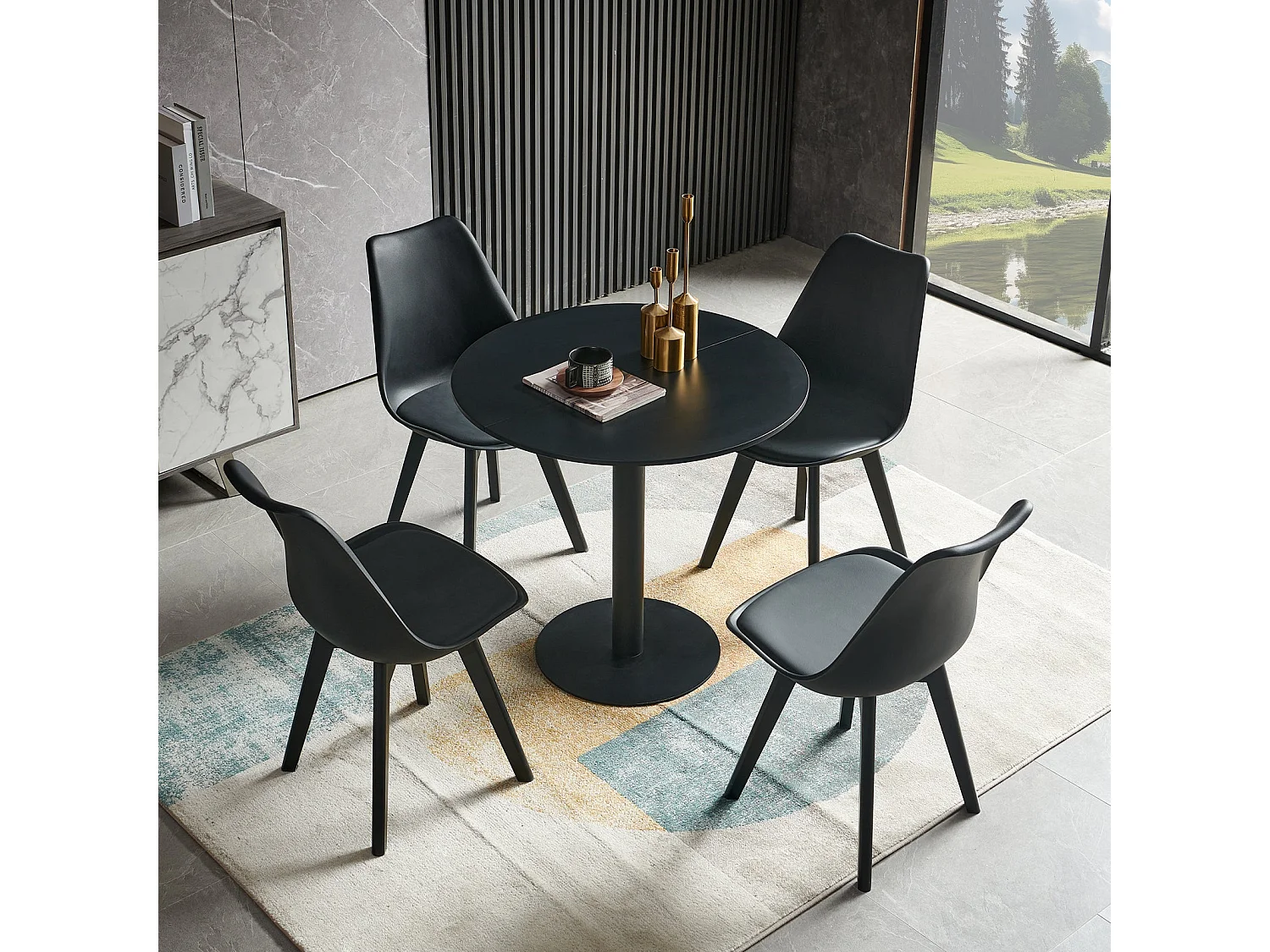 Table à Manger Ronde Mid Century Moderne, Table Basse Minimaliste Noir, Pour Salle à Manger, Salon, Chambre, Bureau, Café