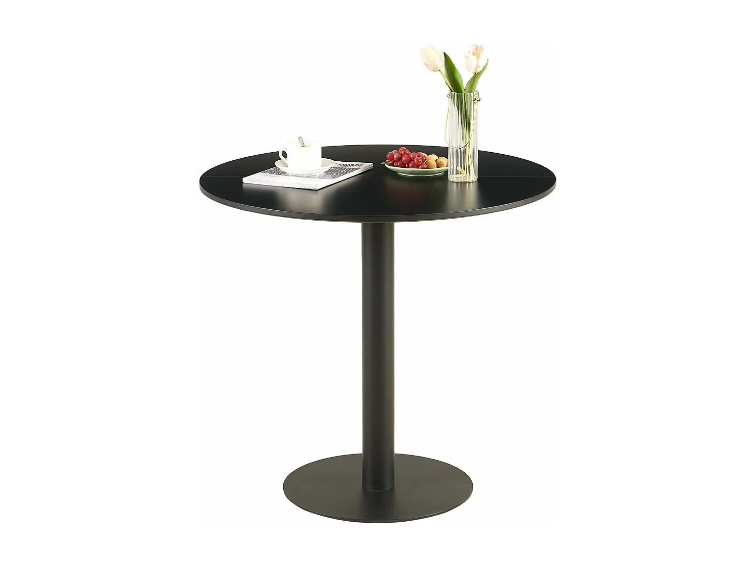 Table à Manger Ronde Mid Century Moderne, Table Basse Minimaliste Noir, Pour Salle à Manger, Salon, Chambre, Bureau, Café