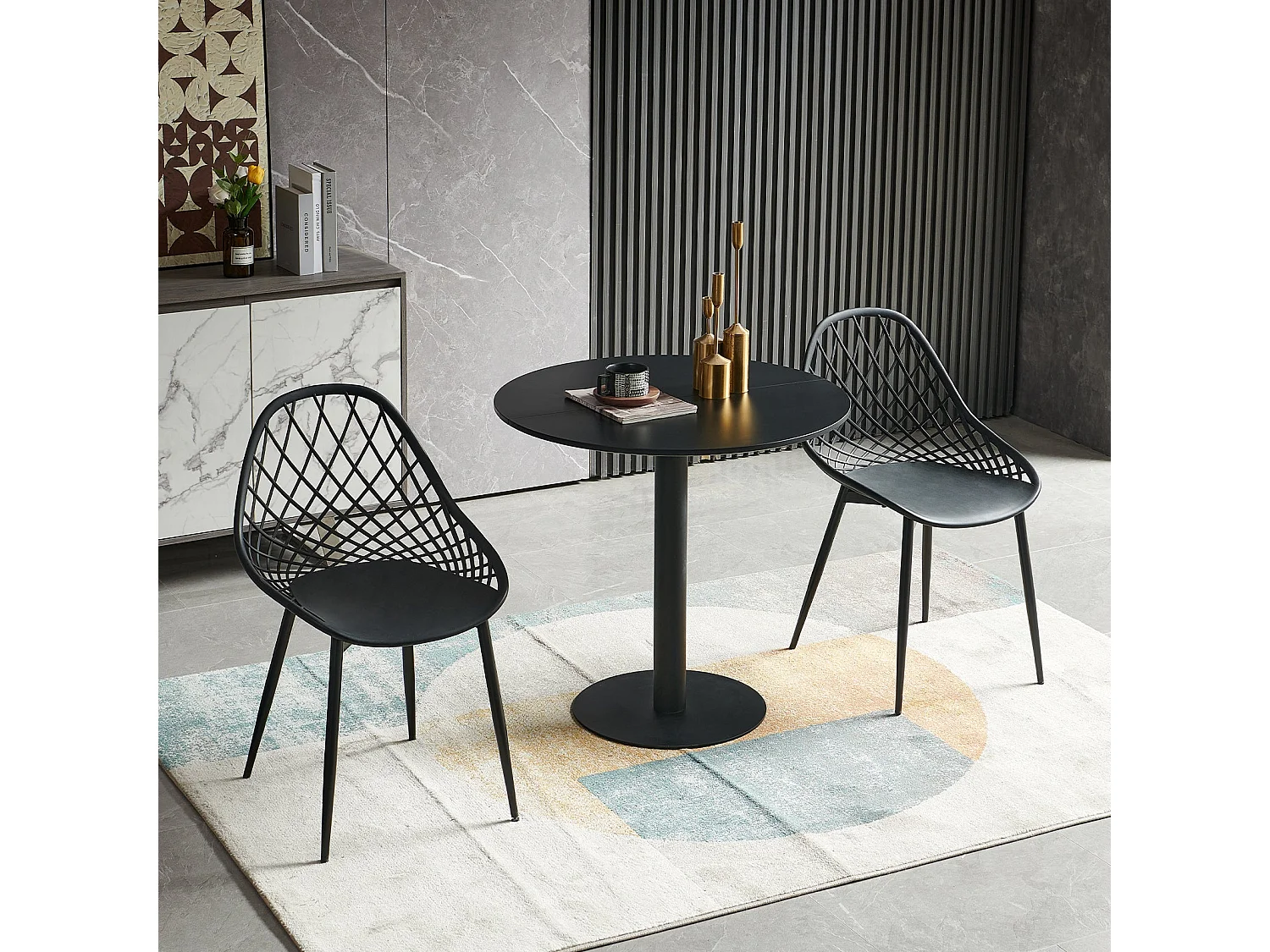 Table à Manger Ronde Mid Century Moderne, Table Basse Minimaliste Noir, Pour Salle à Manger, Salon, Chambre, Bureau, Café