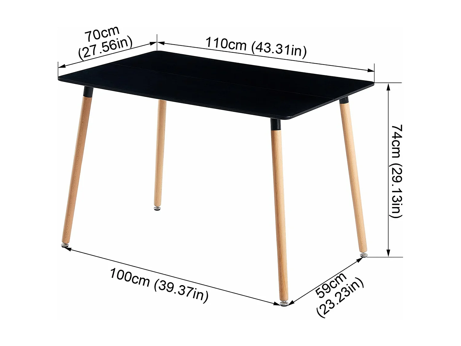 Table à Manger Rectangulaire en Bois - Style Scandinave Simple à Quatre Pieds - 110 x 70 x 73 cm - Noir