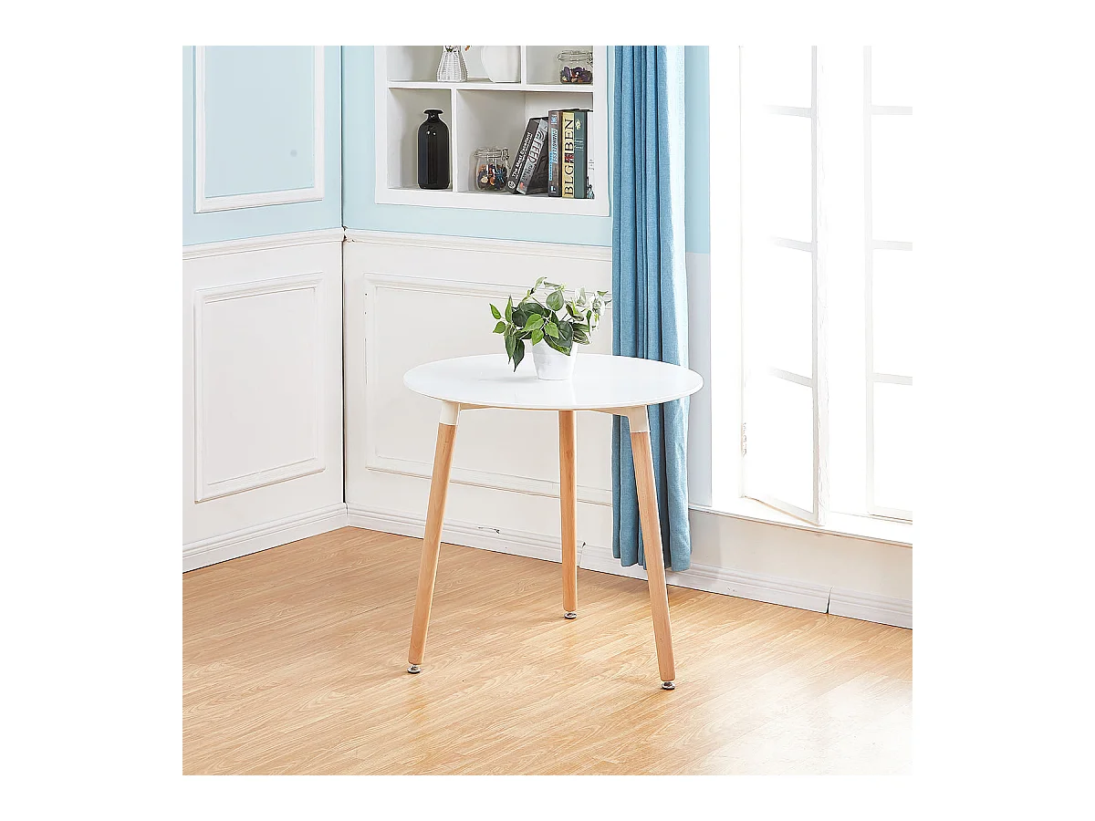 Table à Manger Ronde Scandinave en Bois de Hêtre Massif laqué - 80 x 70 cm - Blanche