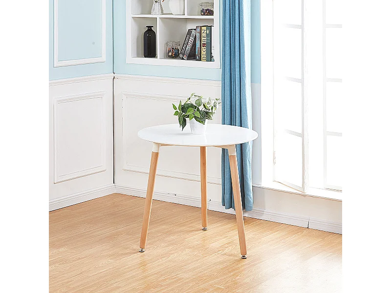 Ronde Scandinavische Eettafel van Massief Gelakt Beukenhout - Wit 80 x 70 cm