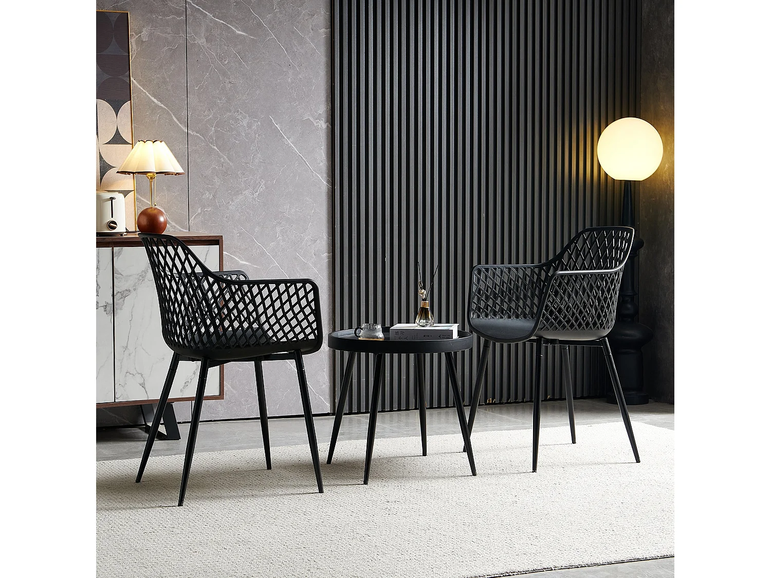 Ensemble table et 2 chaises, fauteuils lounge avec accoudoirs et pieds en métal, chaises de cuisine pour bureau, cuisine, noir