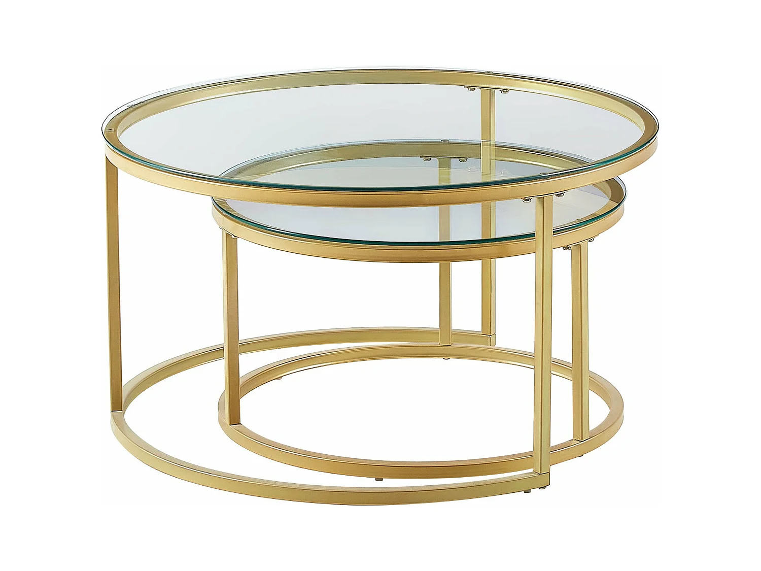 Tables Basses Gigognes Rondes Style Scandinave - Table de Salon - 80 x 45 cm et 60 x 35 cm - Plateau en Verre, Pieds en Métal Doré