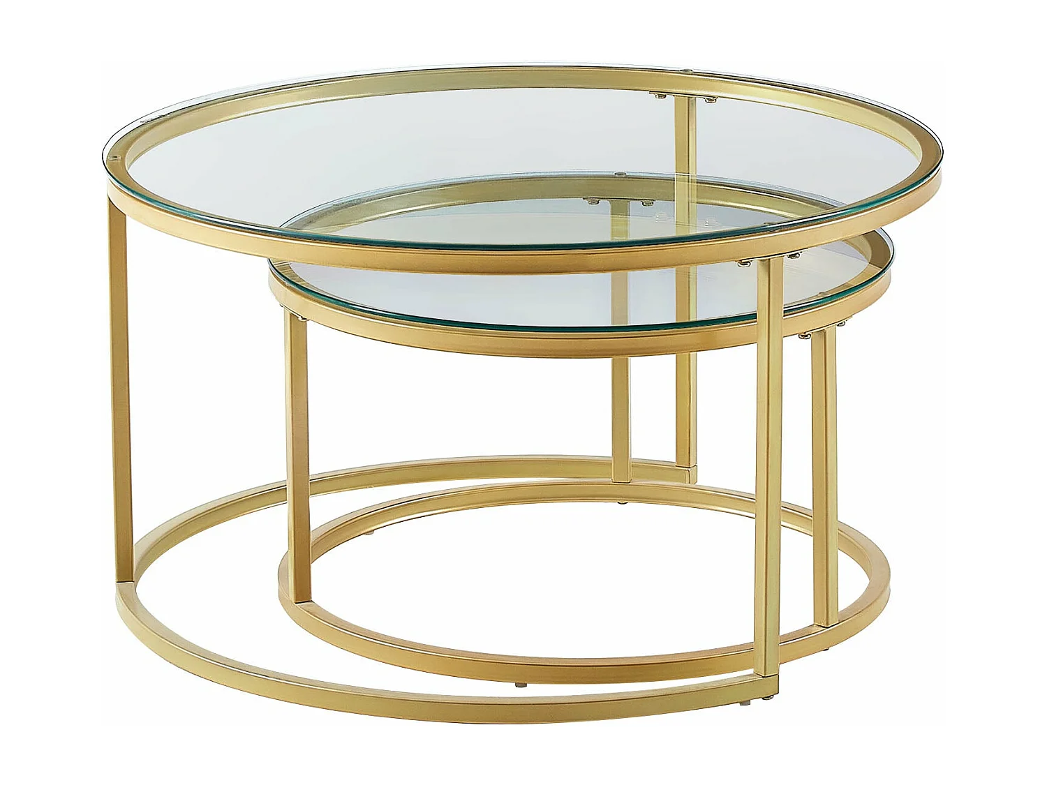 Tables Basses Gigognes Rondes Style Scandinave - Table de Salon - 80 x 45 cm et 60 x 35 cm - Plateau en Verre, Pieds en Métal Doré