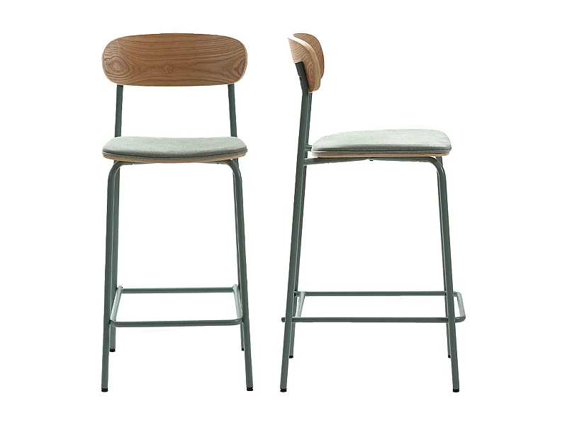 Lot de 2 tabourets de bar en tissu aigue-marine et effet bois - Svala