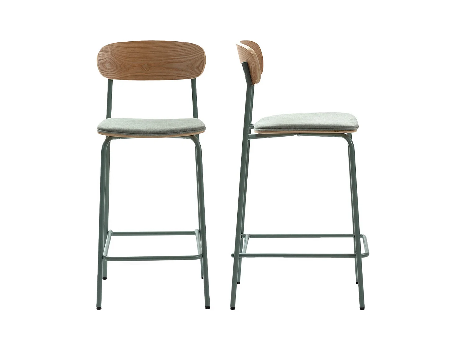 Lot de 2 tabourets de bar en tissu aigue-marine et effet bois - Svala