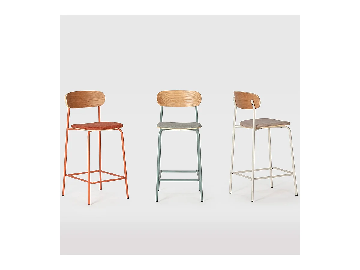 Lot de 2 tabourets de bar en tissu aigue-marine et effet bois - Svala