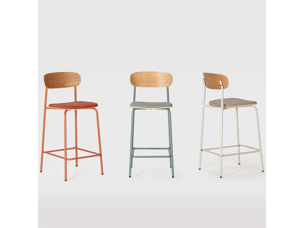 Lot de 2 tabourets de bar en tissu aigue-marine et effet bois - Svala