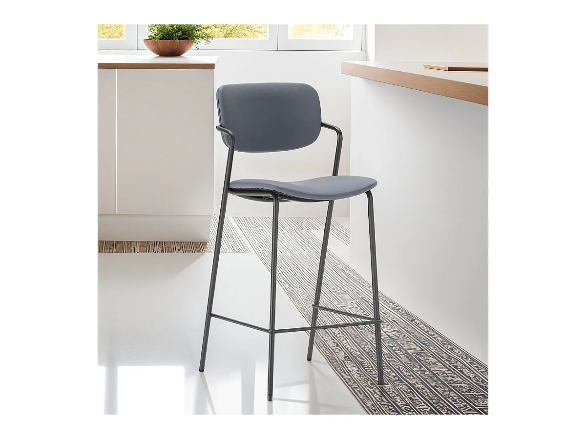 Lot de 2 tabourets de bar en simili gris foncé - Skandi