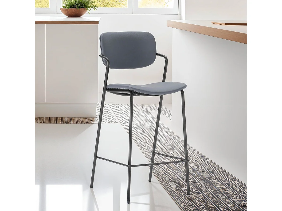 Lot de 2 tabourets de bar en simili gris foncé - Skandi