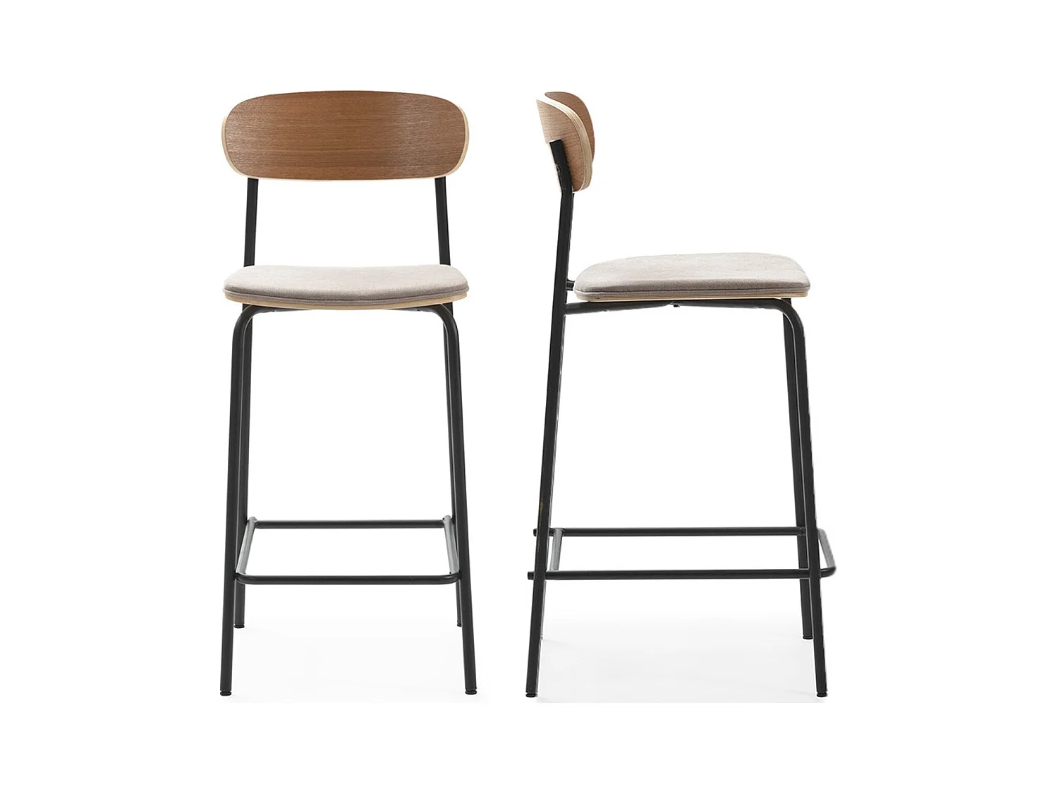 Lot de 2 tabourets de bar en tissu taupe et effet bois - Svala