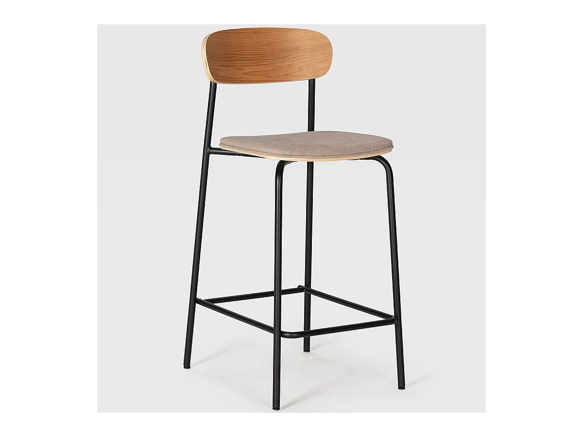 Lot de 2 tabourets de bar en tissu taupe et effet bois - Svala