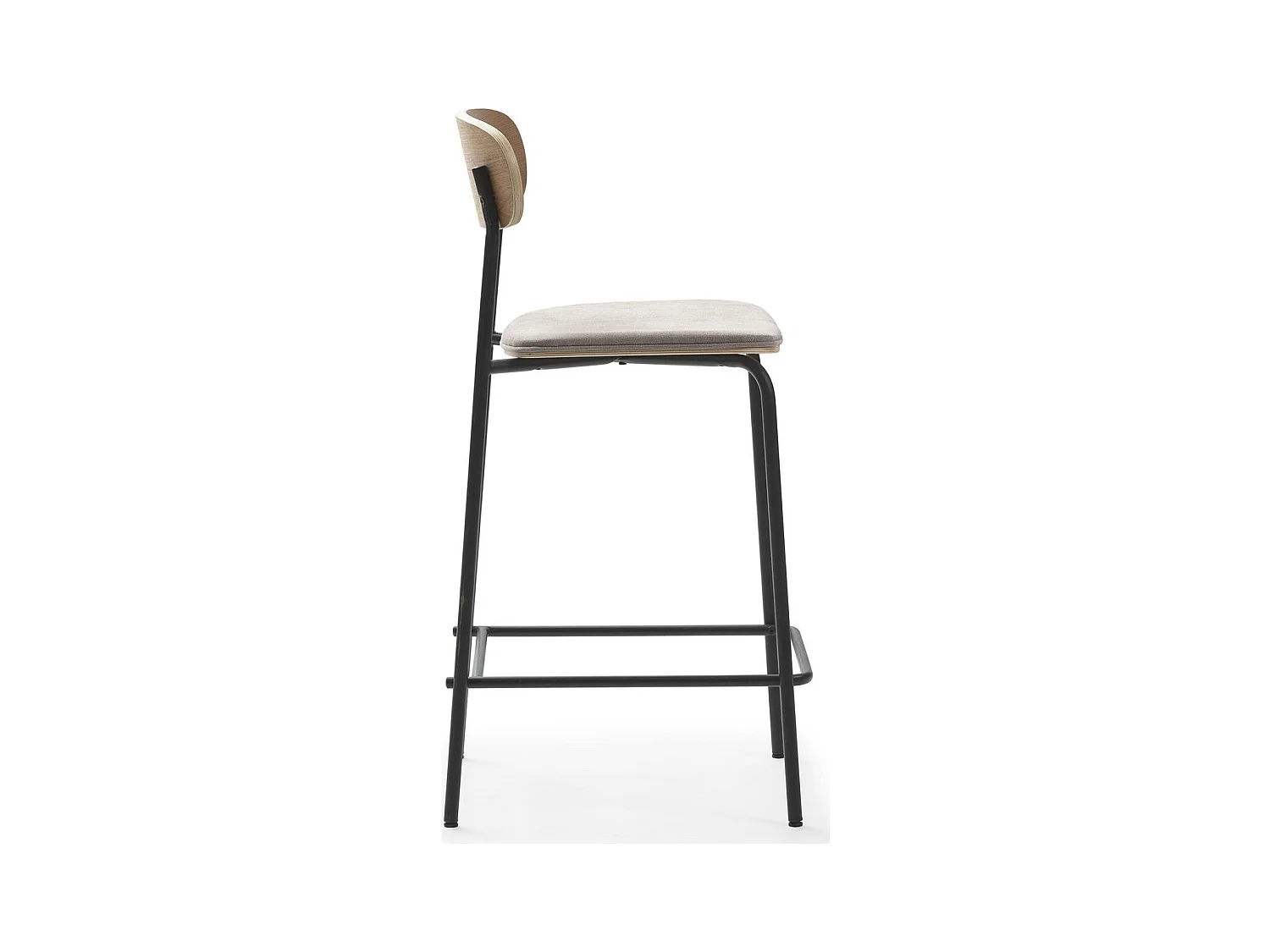 Lot de 2 tabourets de bar en tissu taupe et effet bois - Svala