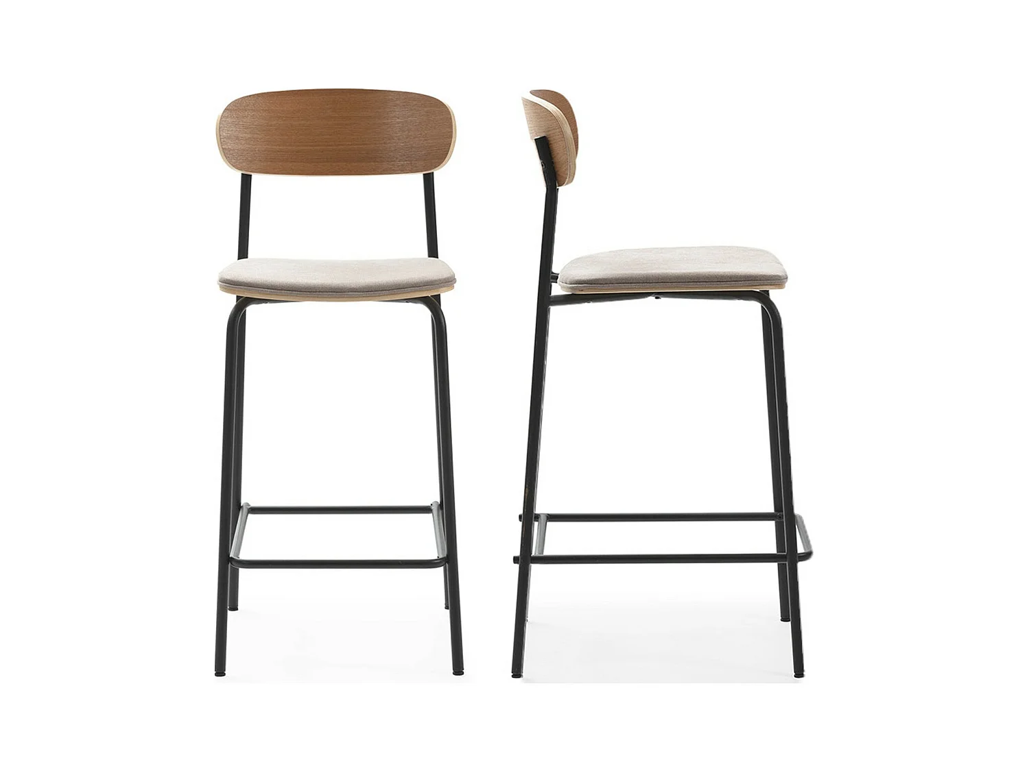 Lot de 2 tabourets de bar en tissu taupe et effet bois - Svala
