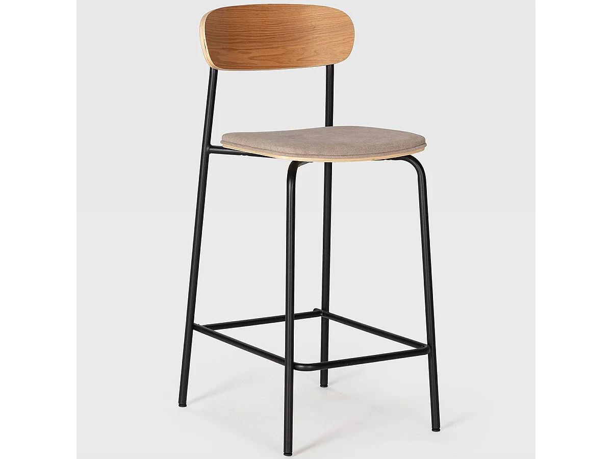 Lot de 2 tabourets de bar en tissu taupe et effet bois - Svala