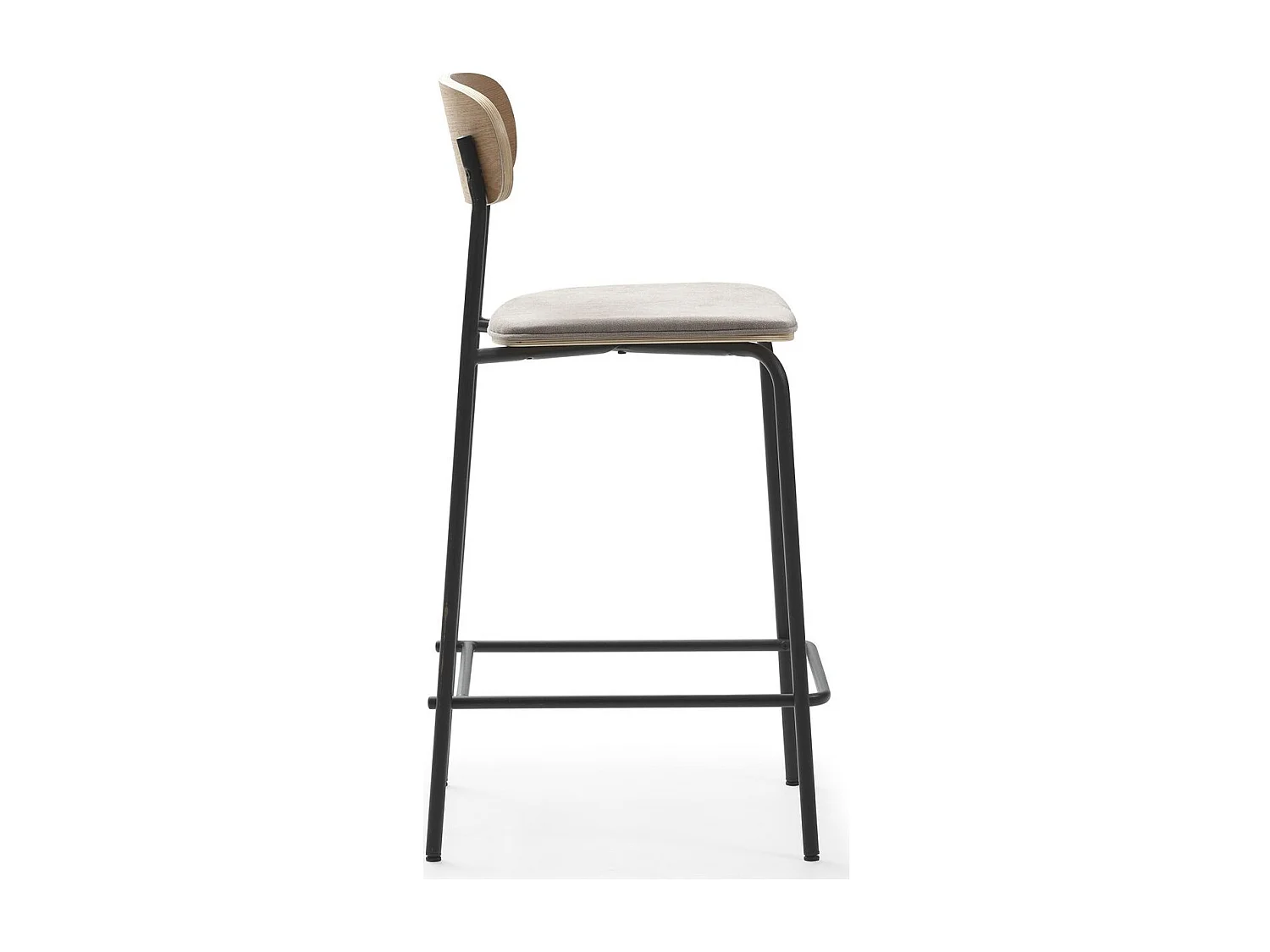 Lot de 2 tabourets de bar en tissu taupe et effet bois - Svala