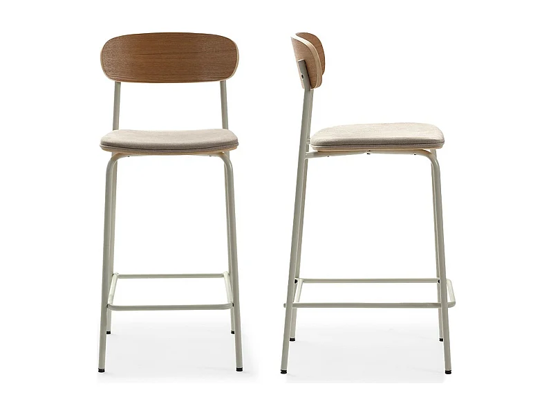 Lot de 2 tabourets de bar en tissu beige et effet bois - Svala