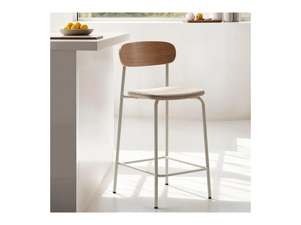 Lot de 2 tabourets de bar en tissu beige et effet bois - Svala