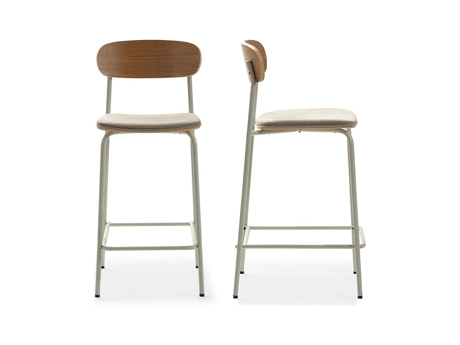 Lot de 2 tabourets de bar en tissu beige et effet bois - Svala