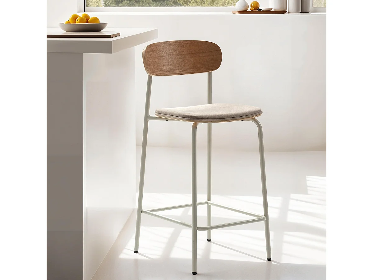 Lot de 2 tabourets de bar en tissu beige et effet bois - Svala