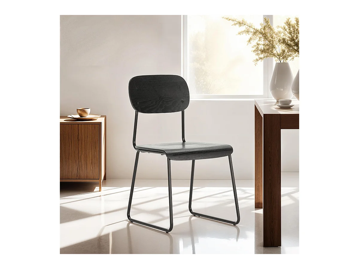 Lot de 2 tabourets de bar effet bois noir - Eken