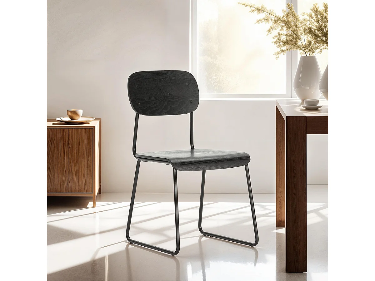 Lot de 2 tabourets de bar effet bois noir - Eken