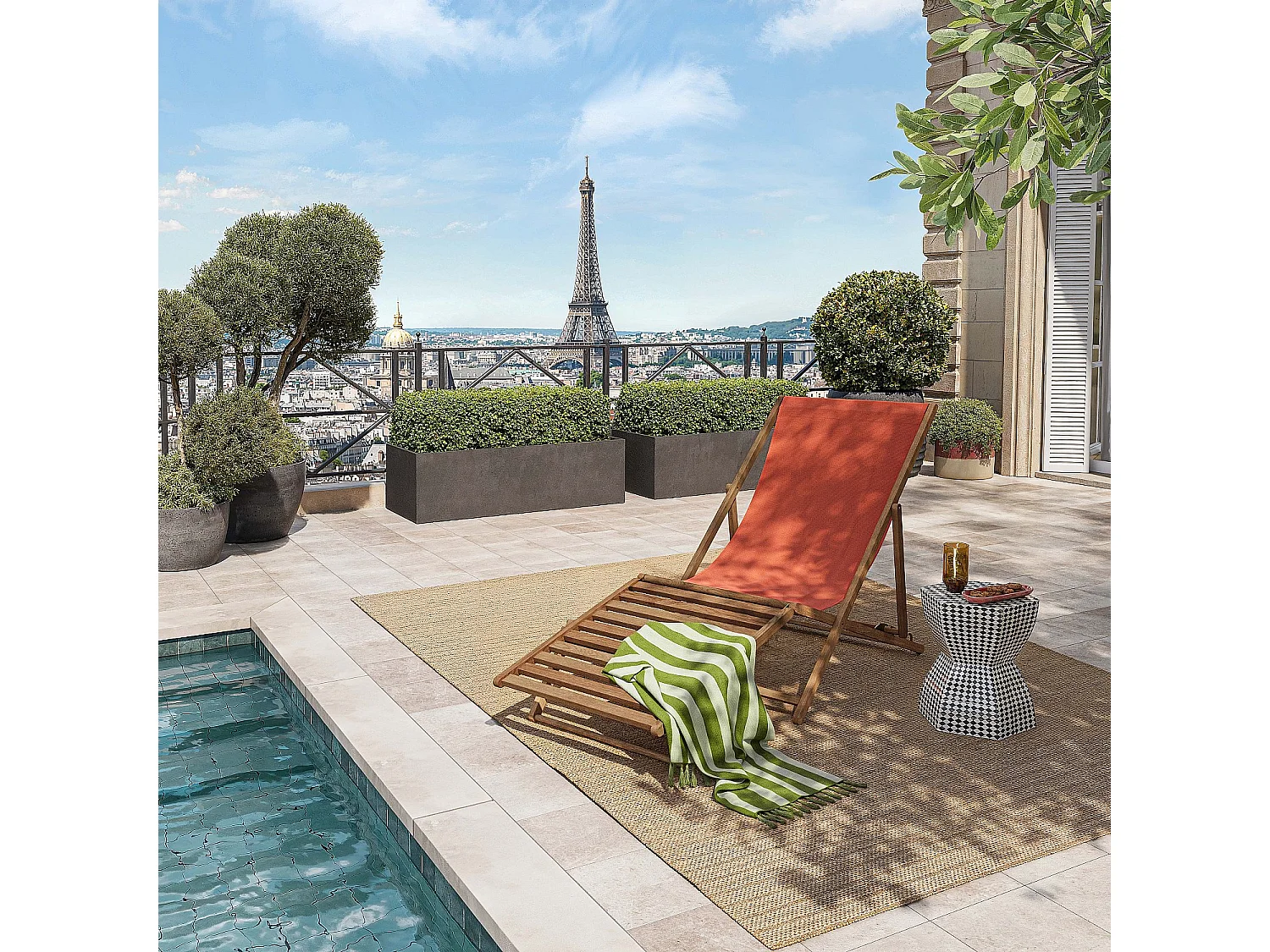 Habitat - Chilienne en chêne et toile en coton avec repose-pieds - Orange brique - Maui