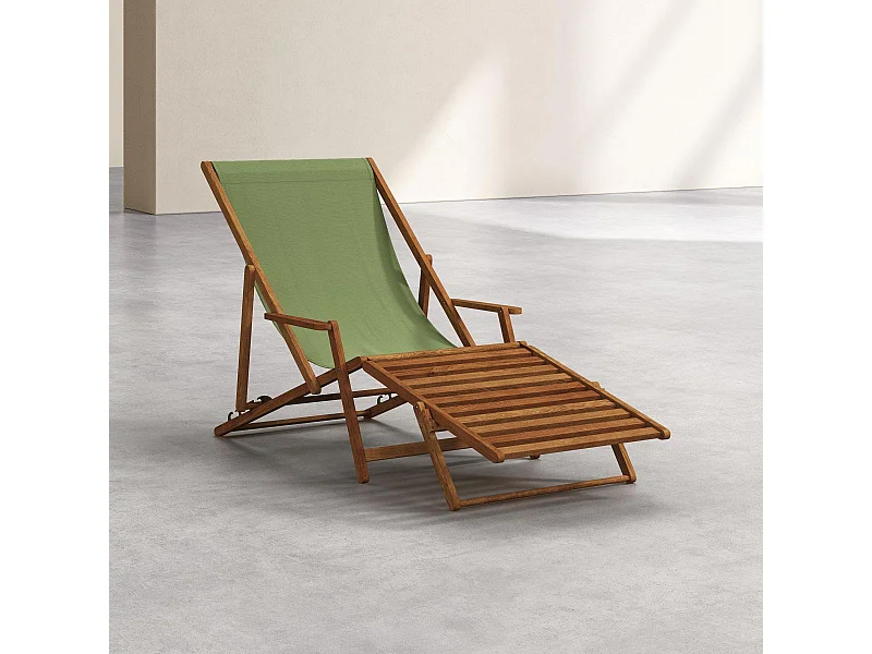 Habitat - Chilienne en chêne avec accoudoirs et toile en coton avec repose-pieds - Vert olive - Maui