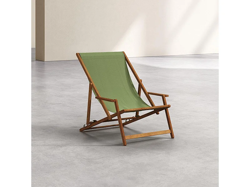 Habitat - Chilienne avec accoudoirs en chêne et toile en coton - Vert olive - Maui