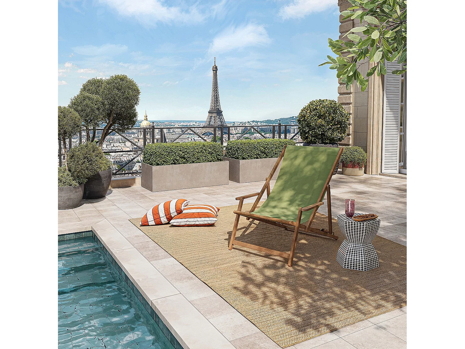 Habitat - Chilienne avec accoudoirs en chêne et toile en coton - Vert olive - Maui