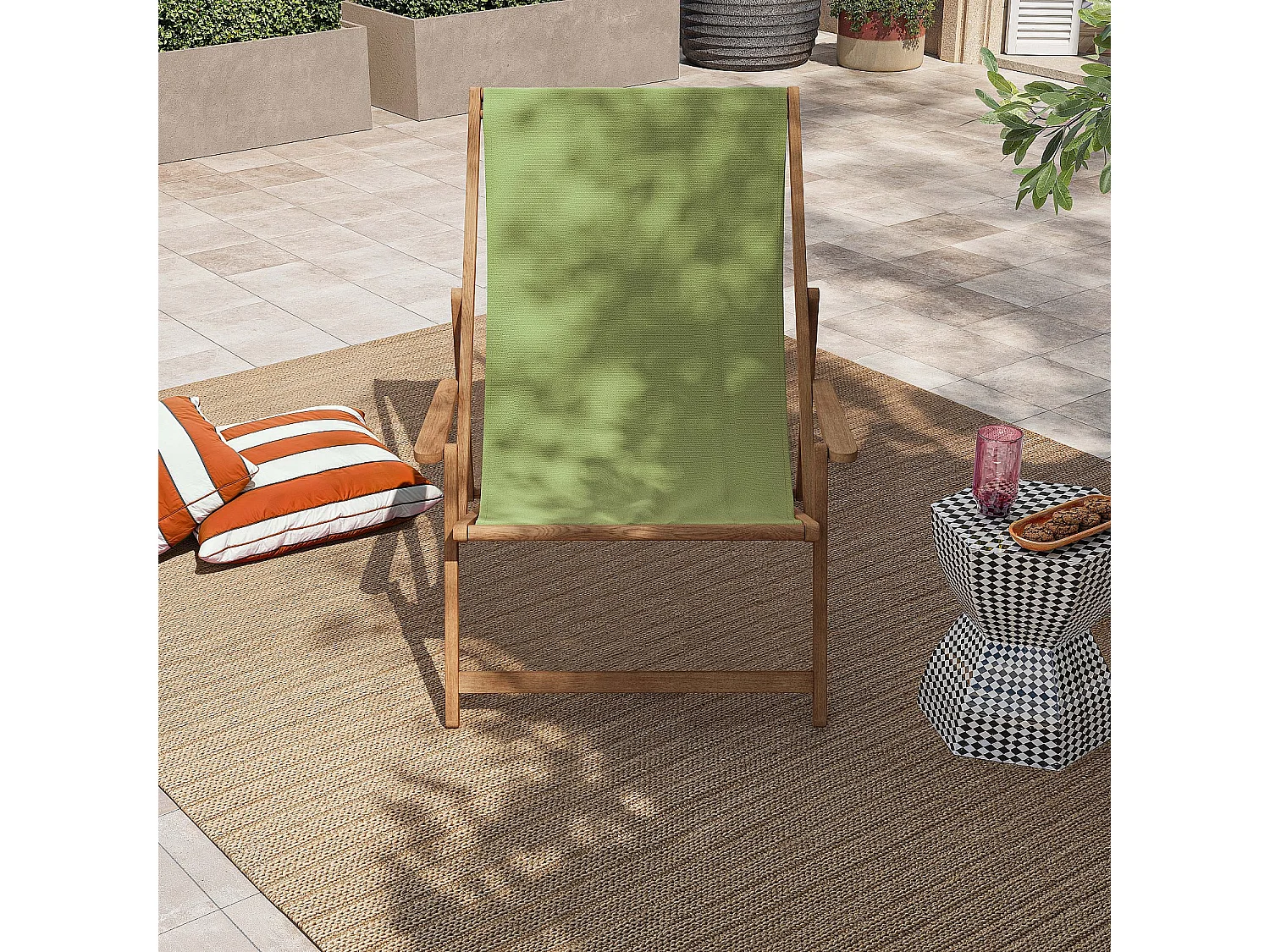 Habitat - Chilienne avec accoudoirs en chêne et toile en coton - Vert olive - Maui