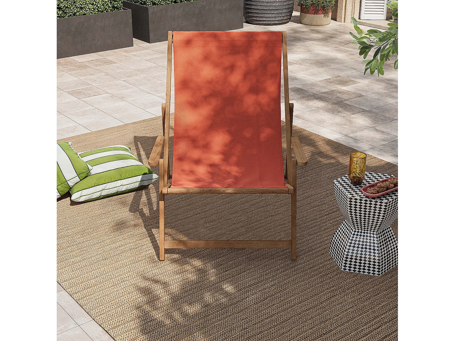 Habitat - Chilienne avec accoudoirs en chêne et toile en coton - Orange brique - Maui