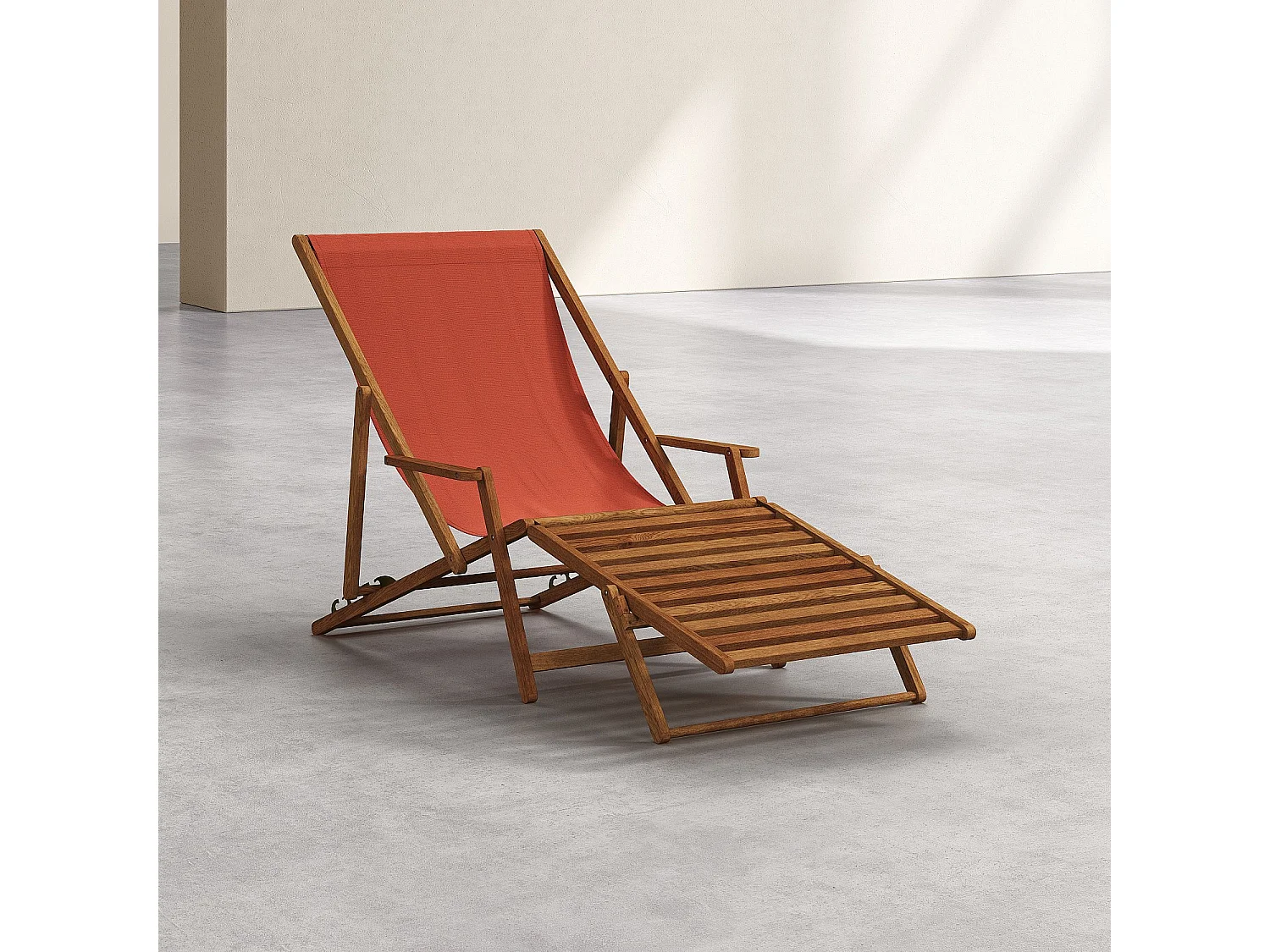 Habitat - Chilienne en chêne avec accoudoirs et toile en coton avec repose-pieds - Orange brique - Maui