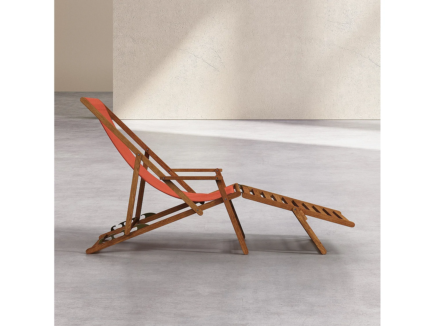 Habitat - Chilienne en chêne avec accoudoirs et toile en coton avec repose-pieds - Orange brique - Maui