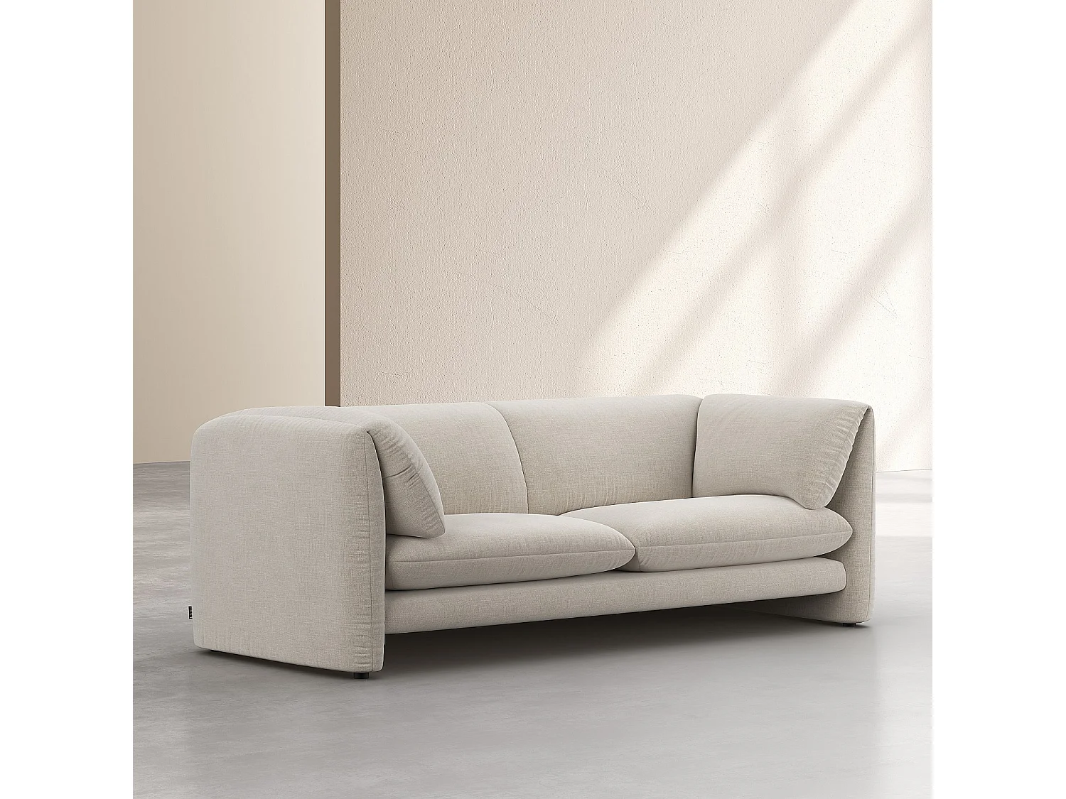 Canapé 3 places en tissu avec dossier garni de plumes - Beige