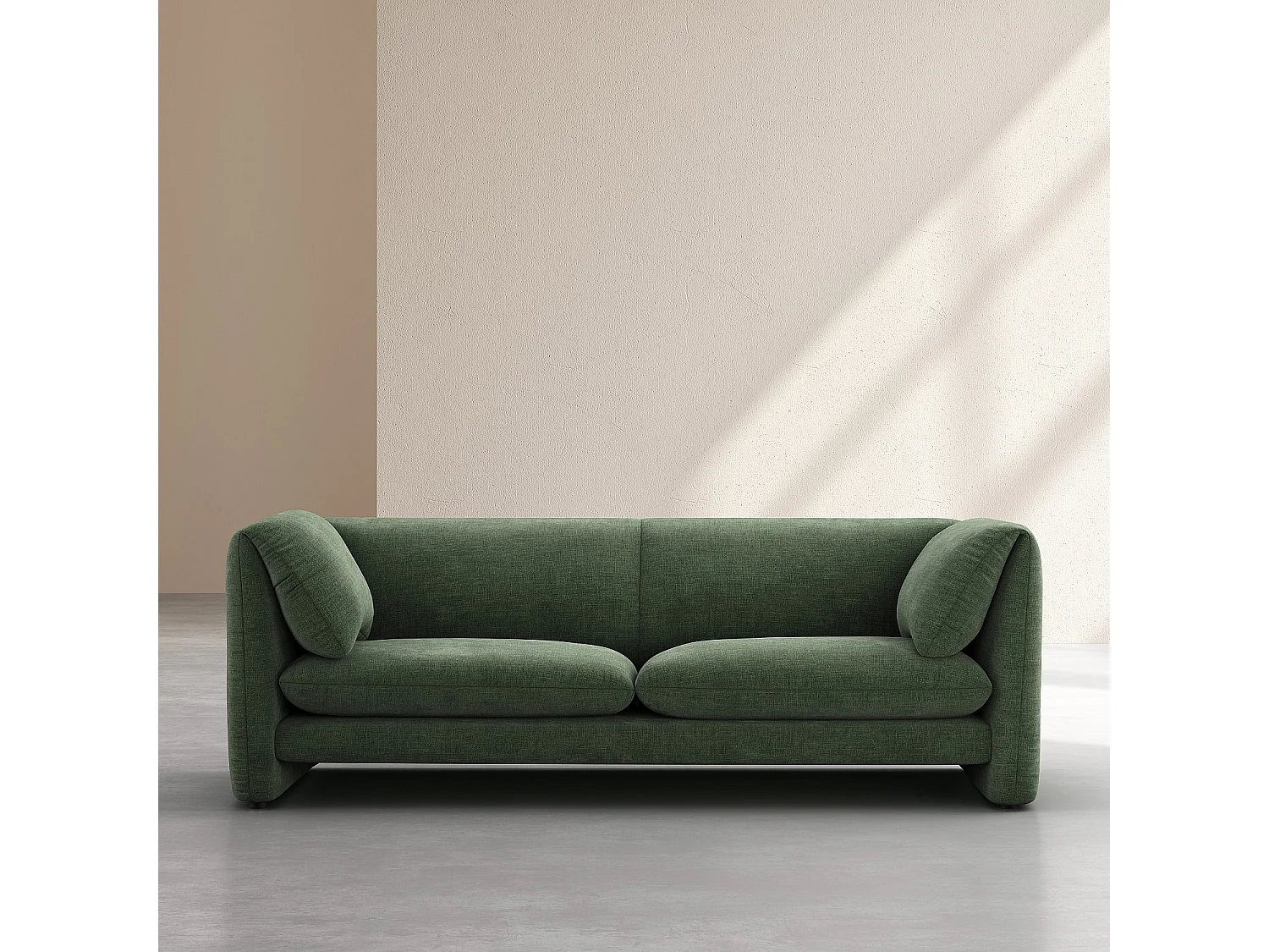 Canapé 3 places en tissu avec dossier garni de plumes - Vert kaki