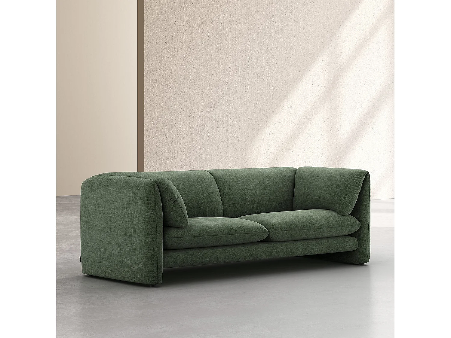 Canapé 3 places en tissu avec dossier garni de plumes - Vert kaki