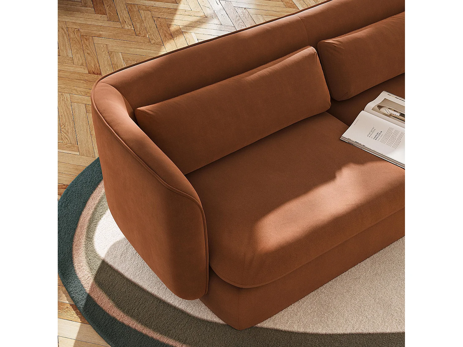 Canapé 3 places en tissu garni de plumes - Terracotta