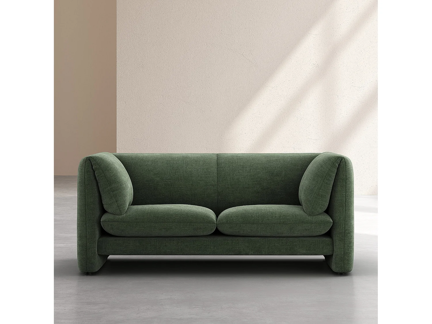 Canapé 2 places en tissu avec dossier garni de plumes - Vert kaki