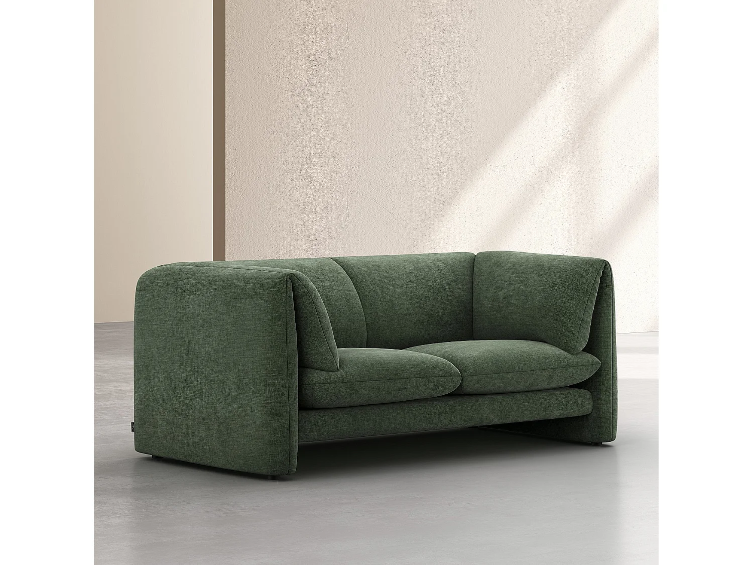 Canapé 2 places en tissu avec dossier garni de plumes - Vert kaki