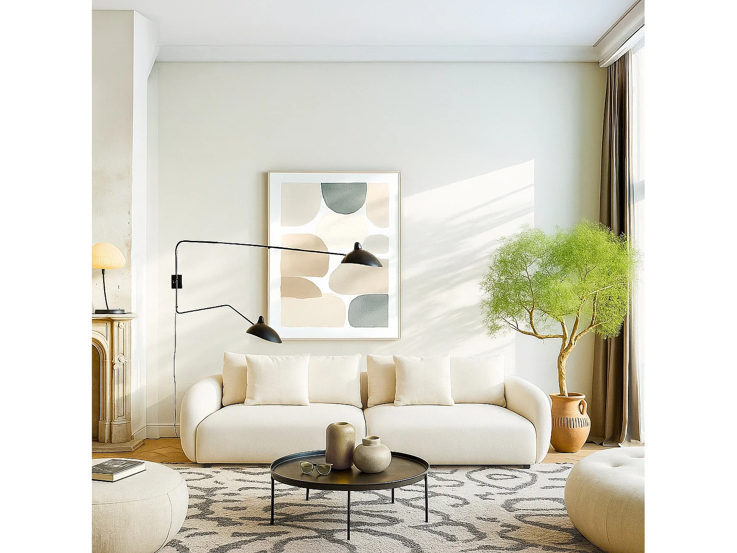 Habitat - Canapé 3 places en tissu garni de plumes  - Beige - Nizida