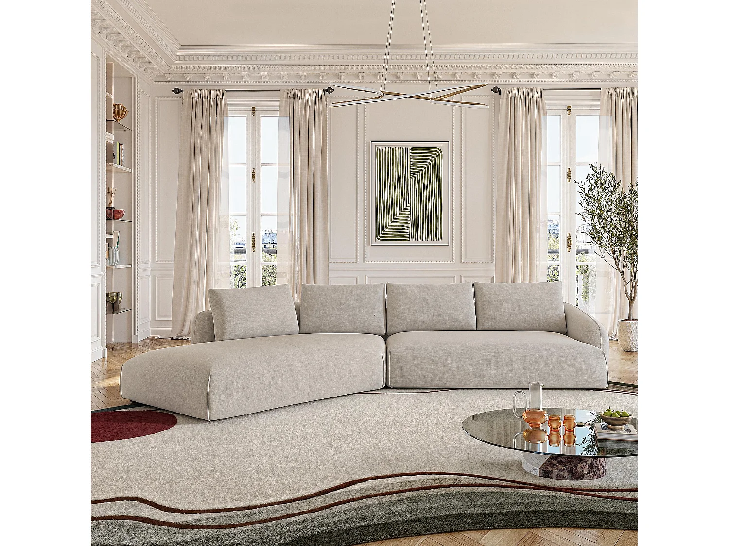 Habitat - Grand canapé d'angle gauche en tissu garni de plumes - Beige - Nizida