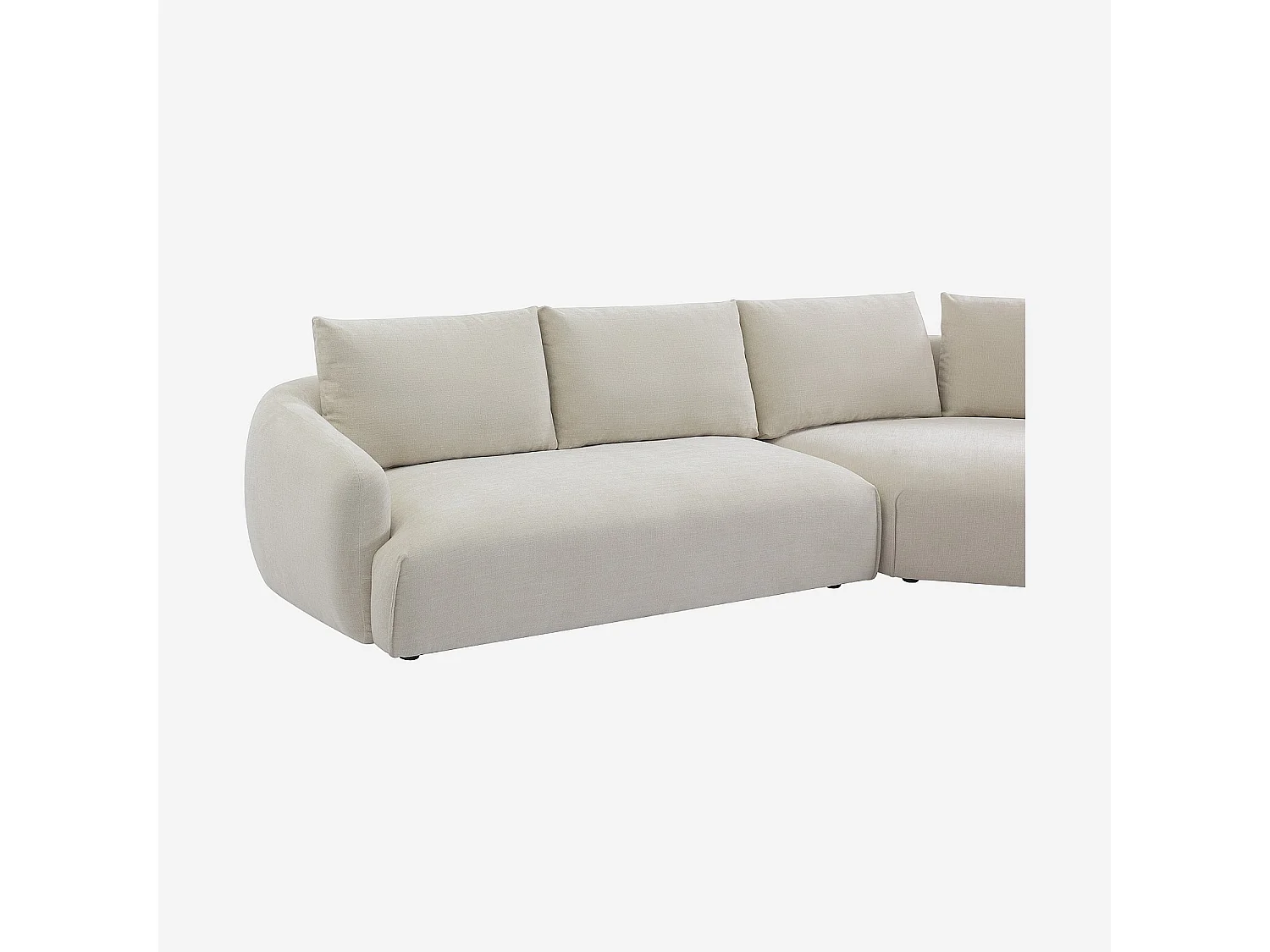 Grand canapé d'angle droit en tissu garni de plumes - Beige