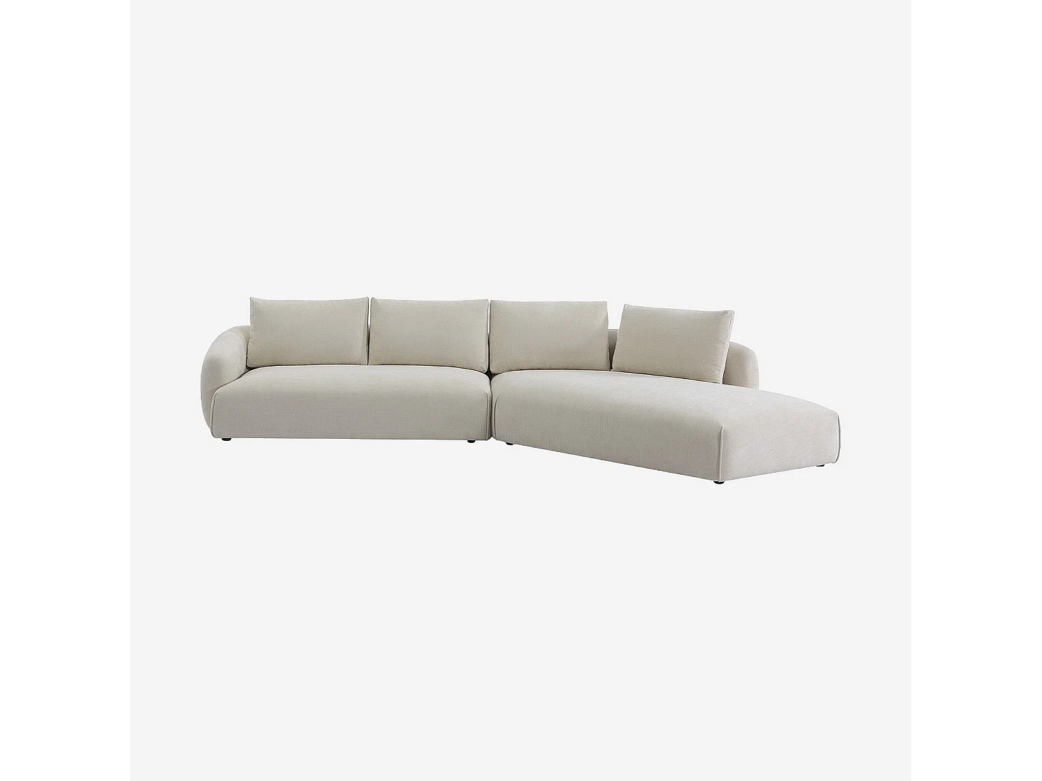 Grand canapé d'angle droit en tissu garni de plumes - Beige