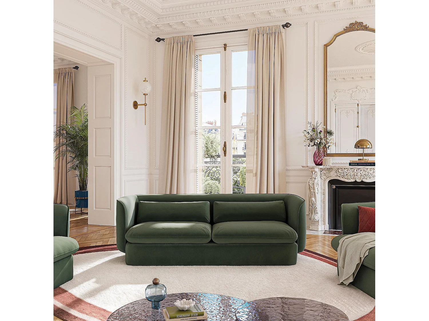 Habitat - Canapé 3 places en tissu garni de plumes - Vert kaki - Kalmia