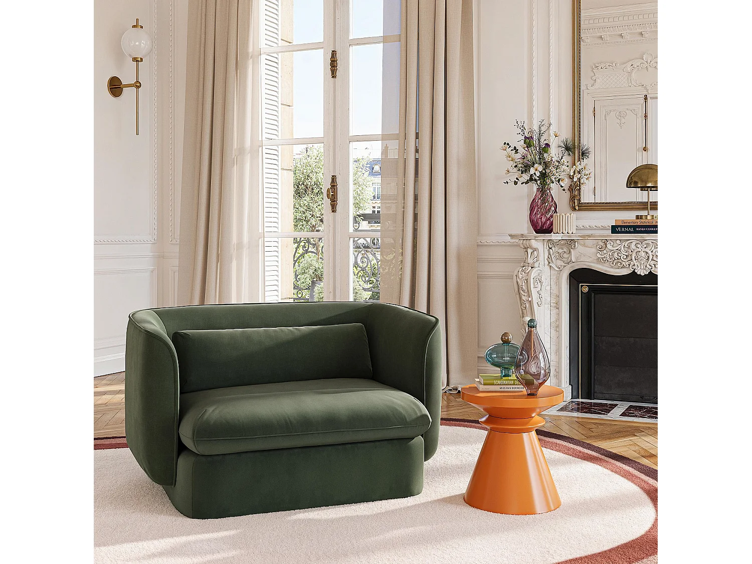 Habitat - Fauteuil en tissu garni de plumes  - Vert kaki - Kalmia