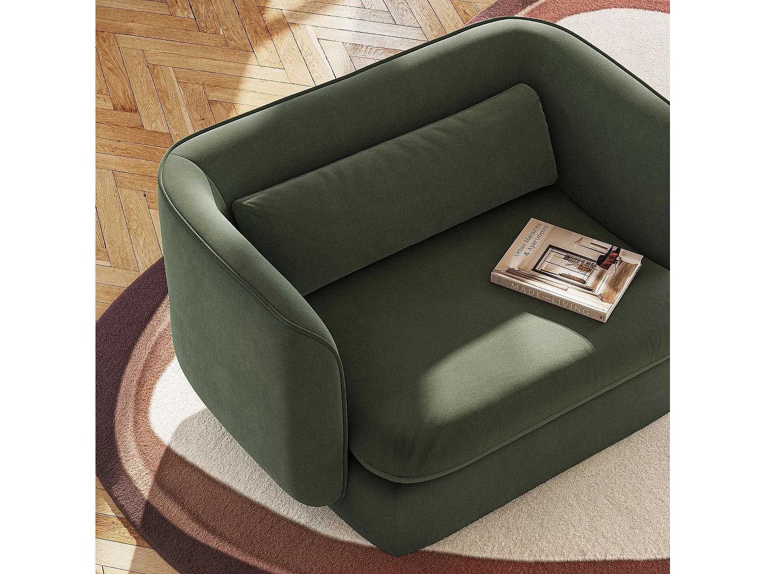 Habitat - Fauteuil en tissu garni de plumes  - Vert kaki - Kalmia